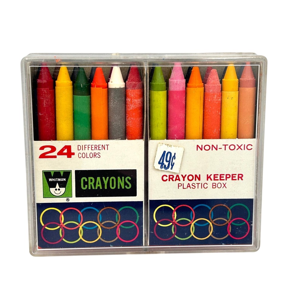 Vintage 1960s Whitman Crayons (24) & Plastic Case MCM Collectible USA Made NEW